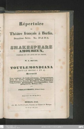 Shakespeare amoureux : comédie en un acte et en prose ; toutlemondiana (Tout le monde y en a)