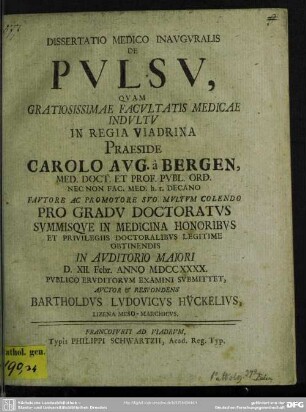 Dissertatio Medico Inauguralis De Pulsu