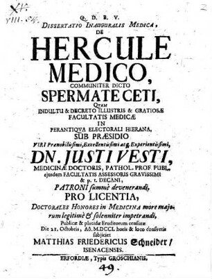 Diss. inaug. med. de Hercule medico, communiter dicto spermate ceti