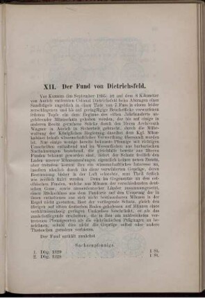 XII. Der Fund von Dietrichsfeld