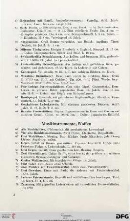 Musikinstrumente, Waffen (Nr. 65-76)