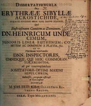 Dissertatiuncula de Erythraeae Sibyllae acrostichide Iēsus .. .
