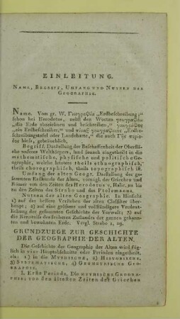Einleitung. Name, Begriff, Umfang und Nutzen der Geographie
