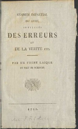 Examen impartial du livre intitulé