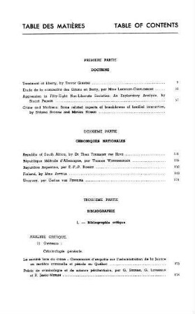 Table de matières - Table of contents