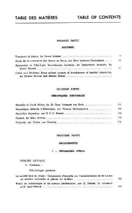 Table de matières - Table of contents
