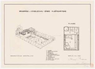 Kleingarten: Grundriss 1:100, Perspektivische Ansicht