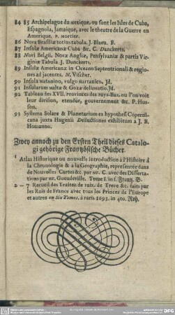 Zwey annoch zu den Ersten Theil dieses Catalogi gehörige Frantzösische Bücher
