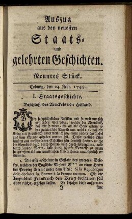 Neuntes Stück. Coburg, den 24. Febr. 1748.