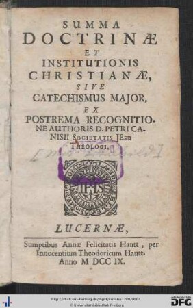 Summa Doctrinae Et Institutionis Christianae, Sive Catechismus Major