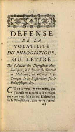 Defense de la volatilité du phlogistique