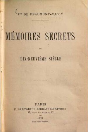 Mémoires secrets du XIXe siècle