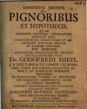 Disp. iur. de pignoribus et hypothecis