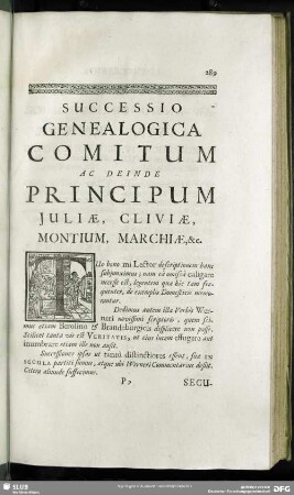 Successio Genealogica Comitum Ac Deinde Principum Juliae, Cliviae, Montium, Marchiae, & c.