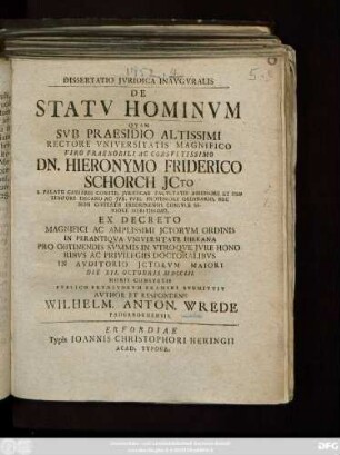 Dissertatio Jvridica Inavgvralis De Statv Hominvm
