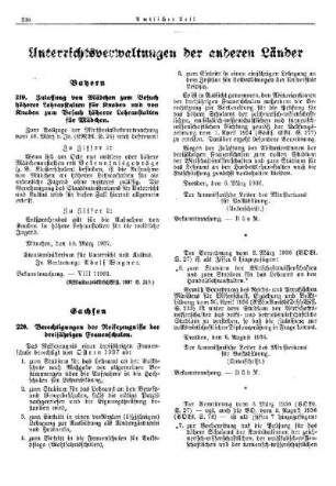 Berechtigungen der Reifezeugnisse der dreijährigen Frauenschulen : [Unterrichtsverwaltungen der anderen Länder] ; [Sachsen] ; [Amtliche Erlasse] ; [Amtlicher Teil]