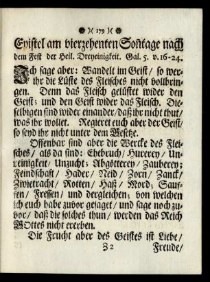 Epistel am vierzehenten Sonntage nach dem Fest der Heil. Dreyeinigkeit.