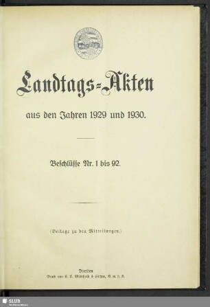 4.1929/30,1/9: Landtags-Akten / Beschlüsse