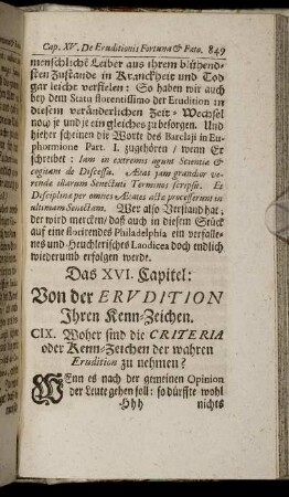 Das XVI. Capitel: Von der Erudition Ihren Kenn-Zeichen.