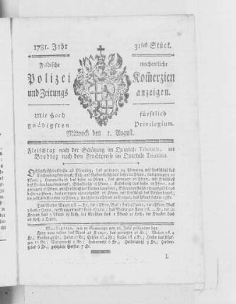 31tes Stück., Ausgabe vom 1. August 1781