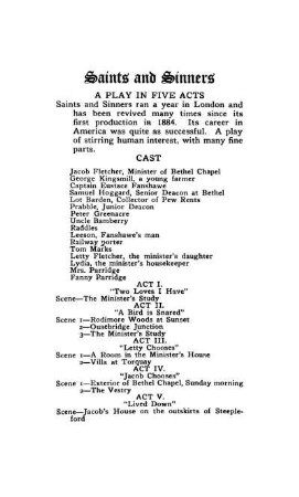 Saints and Sinners A Play In Five Acts