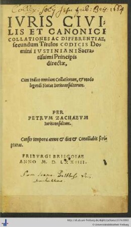 IVRIS CIVILIS ET CANONICI COLLATIONES AC DIFFERENTIAE, secundum Titulos CODICIS Domini IVSTINIANI Sacratissimi Principis directae