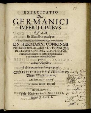 Exercitatio De Germanici Imperii Civibus