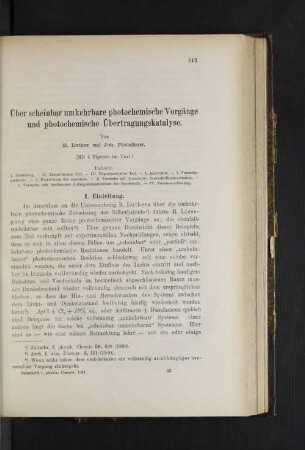 Über scheinbar umkehrbare photochemische Vorgänge und photochemische Übertragungskatalyse.