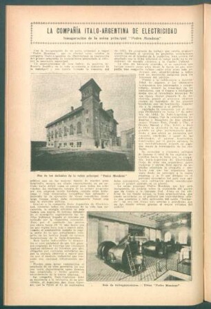 La Compañía Italo-Argentina de Electricidad : Inauguración de la usina principal "Pedro Mendoza"