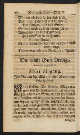 Die sechste Buß-Predigt, Anno 1714. gehalten.