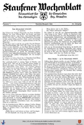 80. Jg: Staufener Wochenblatt (1921 bis 1934 als Staufener Tagblatt)