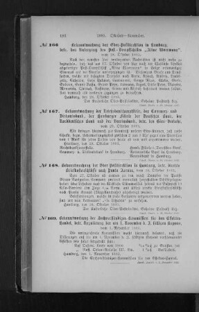 Nr. 168 Bekanntmachung der Ober-Postdirektion in Hamburg, betr. direkte Briefkastenschlüsse nach Punta Arenas