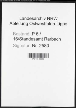Sterberegister Standesamt Rarbach