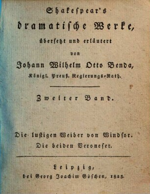 Shakespear's dramatische Werke, 2. Die lustigen Weiber von Windsor