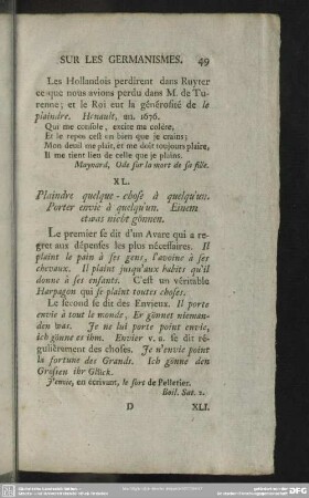XL. Plaindre quelque-chose à quelqu'un. Porter envie à quelqu'un. Einem etwas nicht gönnen