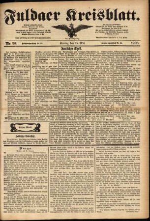 Erste Ausgabe vom Freitag, den 15. Mai 1903.