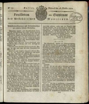 No. 75, Mittwoch den 16. Septbr. 1812