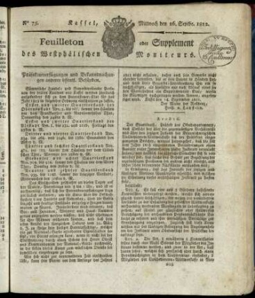 No. 75, Mittwoch den 16. Septbr. 1812