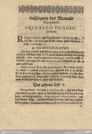 Außlegung des Manuals Theophrasti.