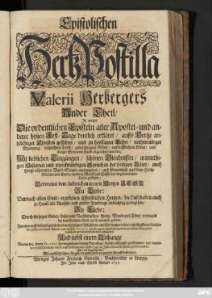 2: Epistolischen Hertz-Postilla Valerii Herbergers ... Theil/