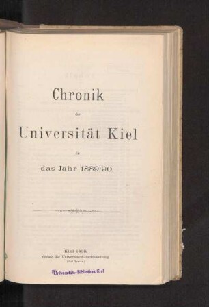 1889/90: Chronik der Universität Kiel für das Jahr 1889/90
