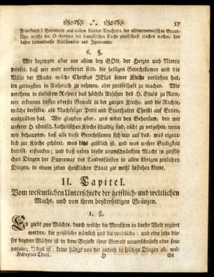 II. Capitel. Vom wesentlichen Unterschiede der geistlich- und weltlichen Macht, und von ihren beyderseitigen Gränzen
