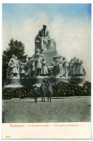 Budapest. Vörösmarty-Denkmal (1908) : Budapest. Denkmal des Dichters Mihály Vörösmarty (1908; Ede Kallós, Ede Telcs, Architektur Géza Márkus) aus Carrara-Marmor auf dem Giselaplatz