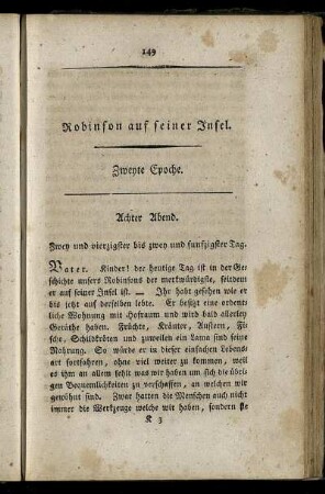 Robinson auf seiner Insel. Zweyte Epoche.