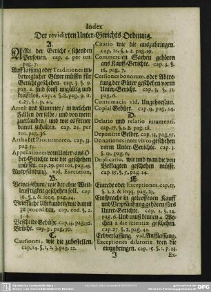 Index, Der revidirten Unter-Gerichts Ordnung