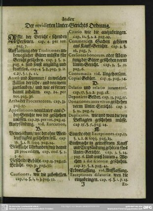 Index, Der revidirten Unter-Gerichts Ordnung