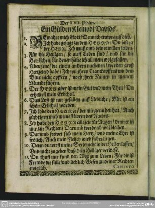 Der XVI. Psalm. Ein Gülden Kleinodt Davids