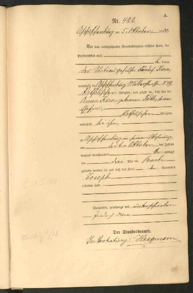 Standesamtsbuch der Stadt Aschaffenburg: Geburten 365/1900 - 184/1901