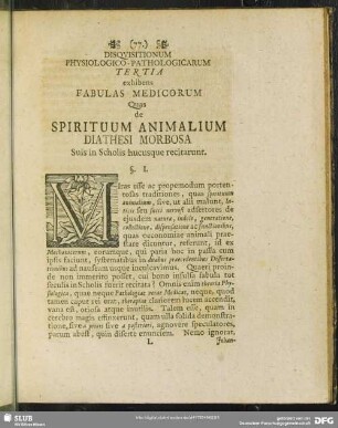 Disquisitionum Physiologico-Pathologicarum Tertia exhibens Fabulas Medicorum Quas de Spirituum Animalium Diathesi Morbosa Suis in Scholis hucusque recitarunt