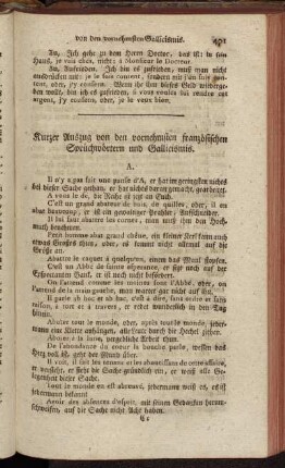 Kurzer Auszug von den vornehmsten französischen Sprüchwörtern und Gallicismis.